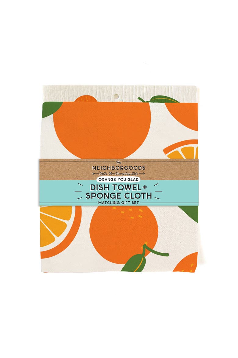 Orange Dish Towel + Sponge Cloth Gift Set, Alternate, color, Orange
