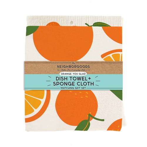 The Neighborgoods Orange Dish Towel + Sponge Cloth Gift Set In Multi