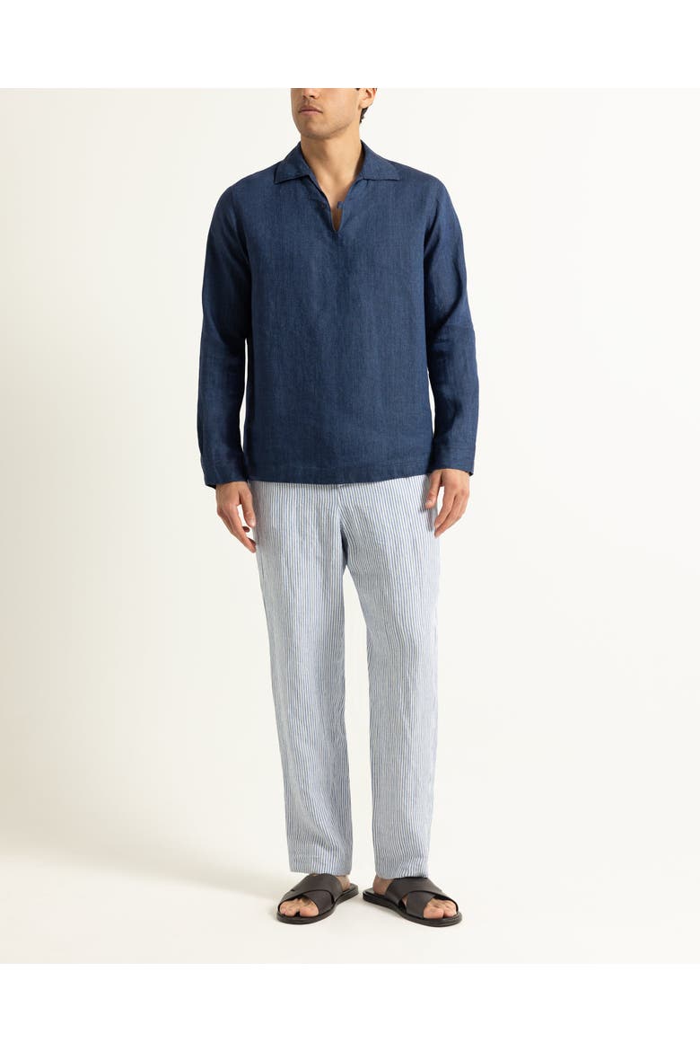 Alex Relaxed Fit Fine Hemp Stripe Trousers, Main, color, BERGAMO BLUE STRIPE