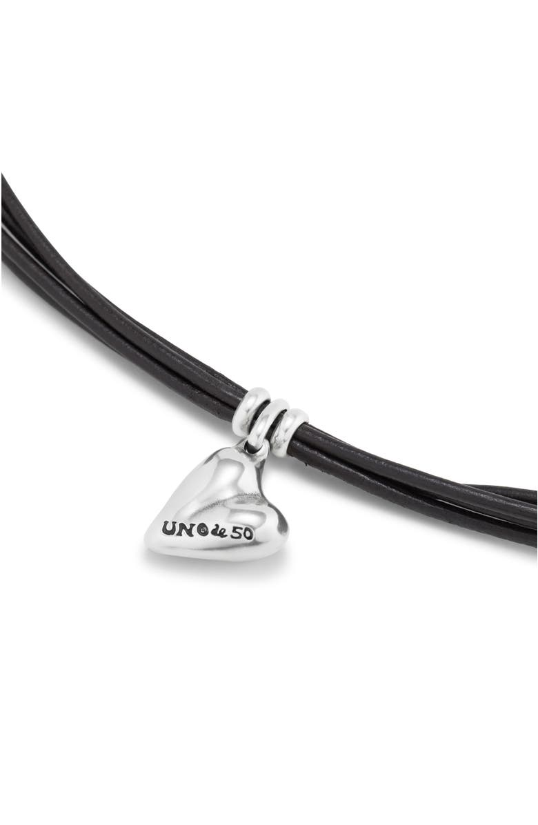 UNODE50 Leather bracelet with a sterling silver-plated heart charm, Alternate, color, Silver