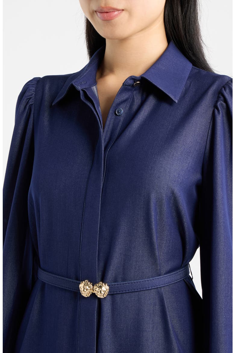 Tiered Faux Denim Shirtdress, Alternate, color, MIDNIGHT FAUX DENIM