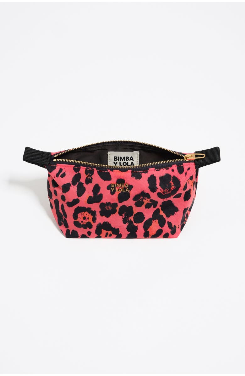 Bimba y Lola Big Electric Leopard print nylon make-up case, Alternate, color, Leopard Electric Pink