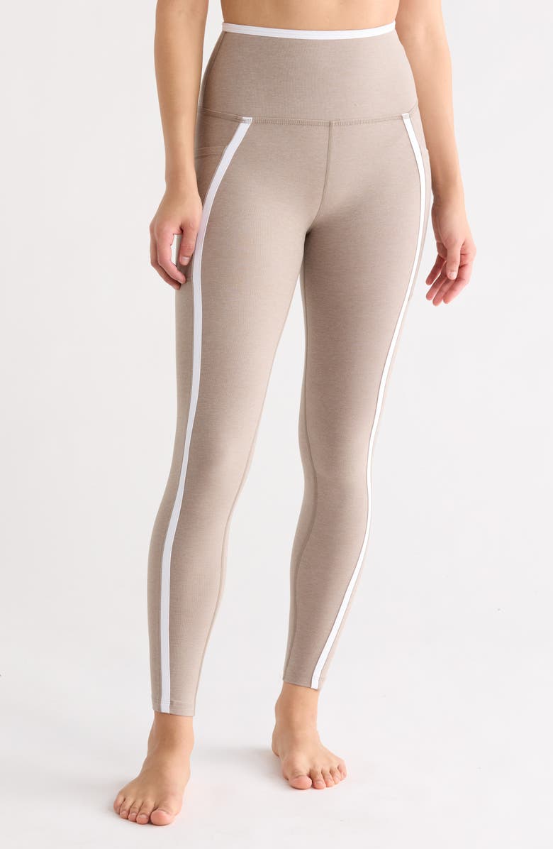 Beyond Yoga Out of Pocket Side Stripe High Waist Pocket Leggings, Main, color, Birch/Cloud White
