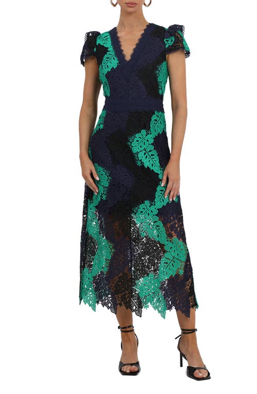 Adelyn Rae Adeline Palm Lace Midi Dress in Black Navy Green 