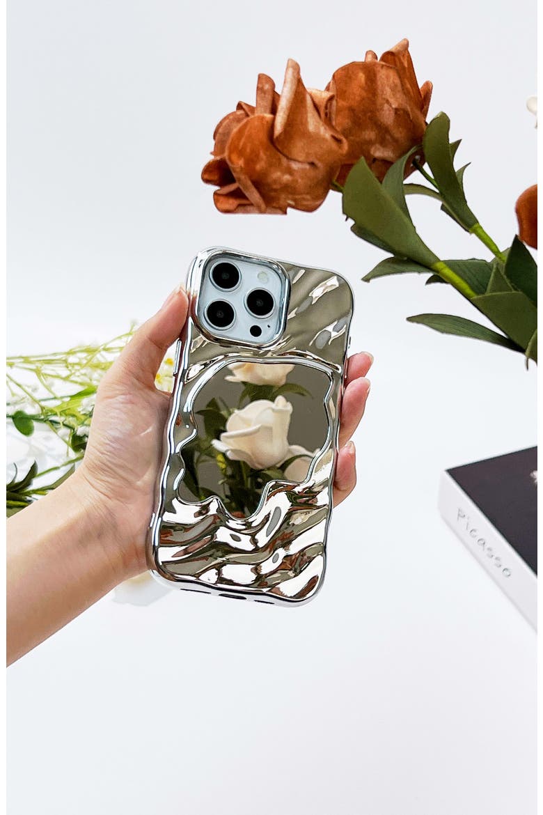 Flowy Mirror iPhone 15 Pro Max Case, Alternate, color, SILVER