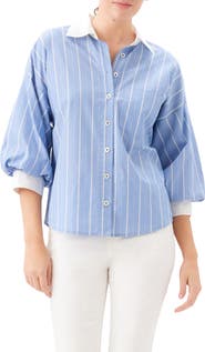 Karen Kane Stripe Lantern Sleeve Cotton Shirt