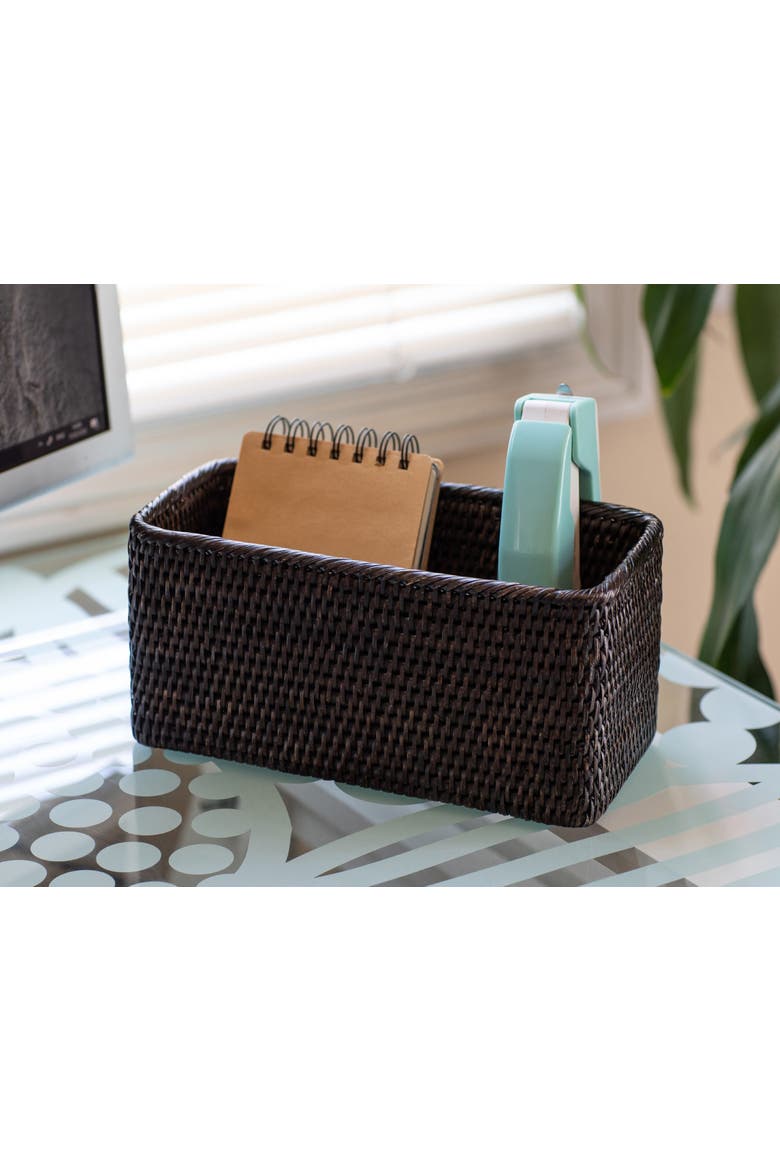 Rectangular Rattan Everything Basket, Alternate, color, Tudor Black