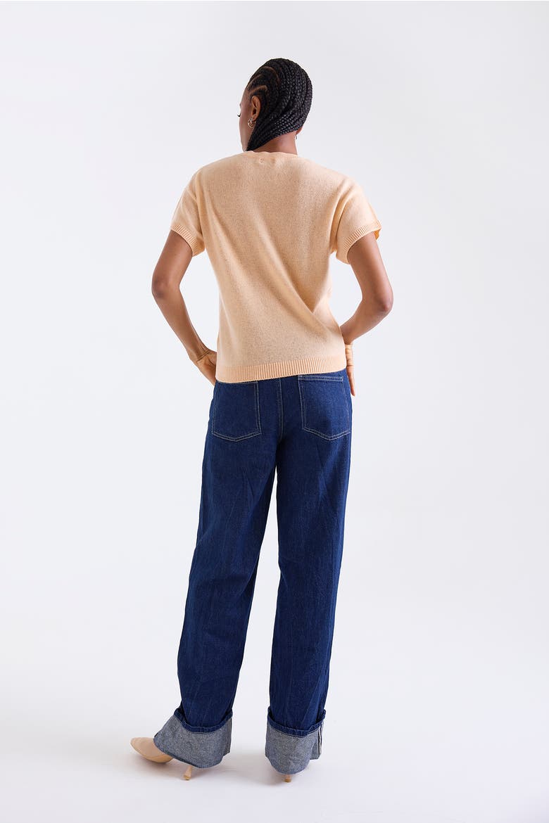Esme Short Sleeve 100% Cashmere Top, Alternate, color, BELLINI PEACH