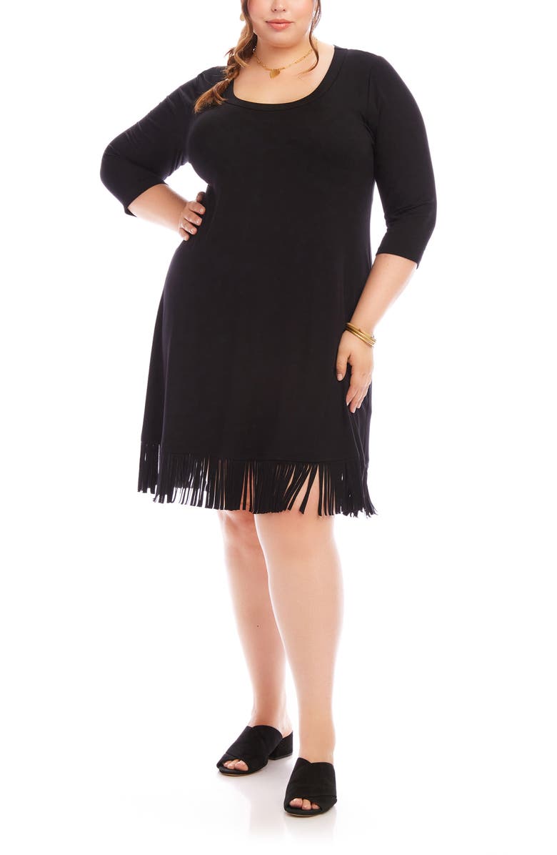 Karen Kane Fringe Trim Scoop Neck Dress, Main, color, Black