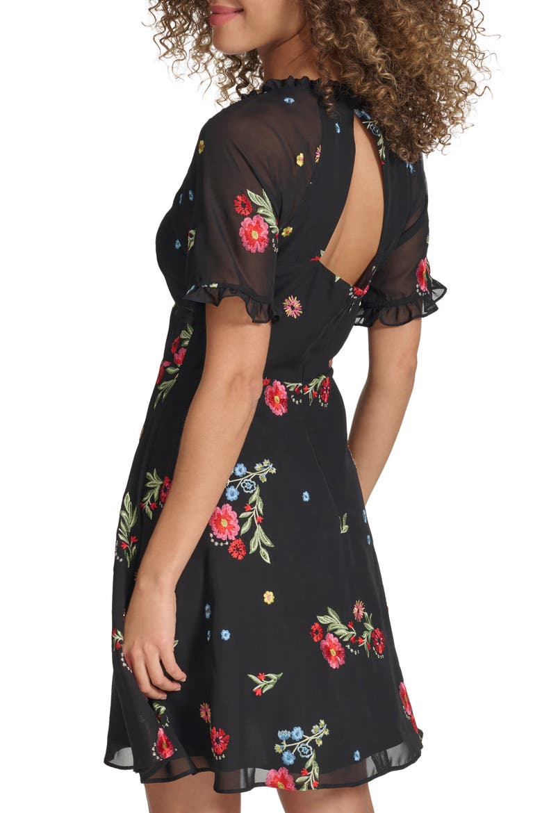 Embroidered Chiffon Dress, Alternate, color, BLACK MULTI