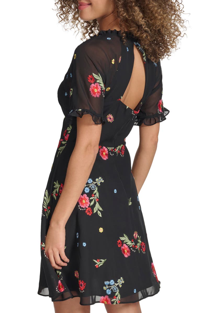 Kensie Embroidered Chiffon Dress, Alternate, color, Black Multi
