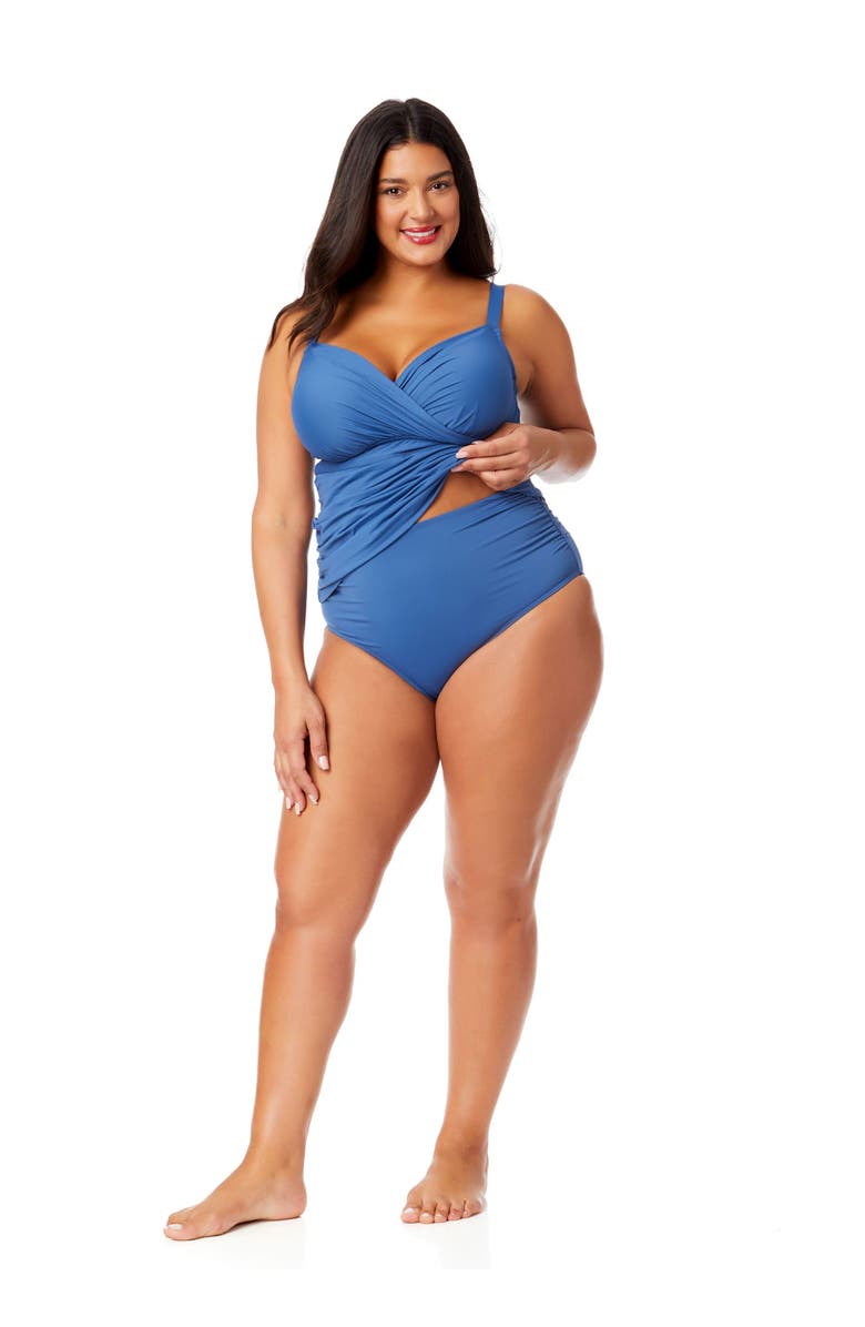 Anne Cole Plus Women's Plus Gradient Floral Twist Front Underwire Tankini Swim Top, Alternate, color, Slate Blue