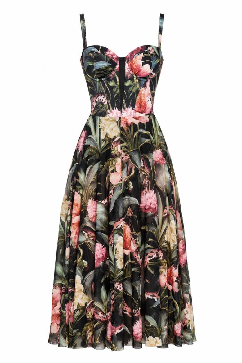 Mega Sculpting Push-Up Midi Dress, Alternate, color, Midnight Peony