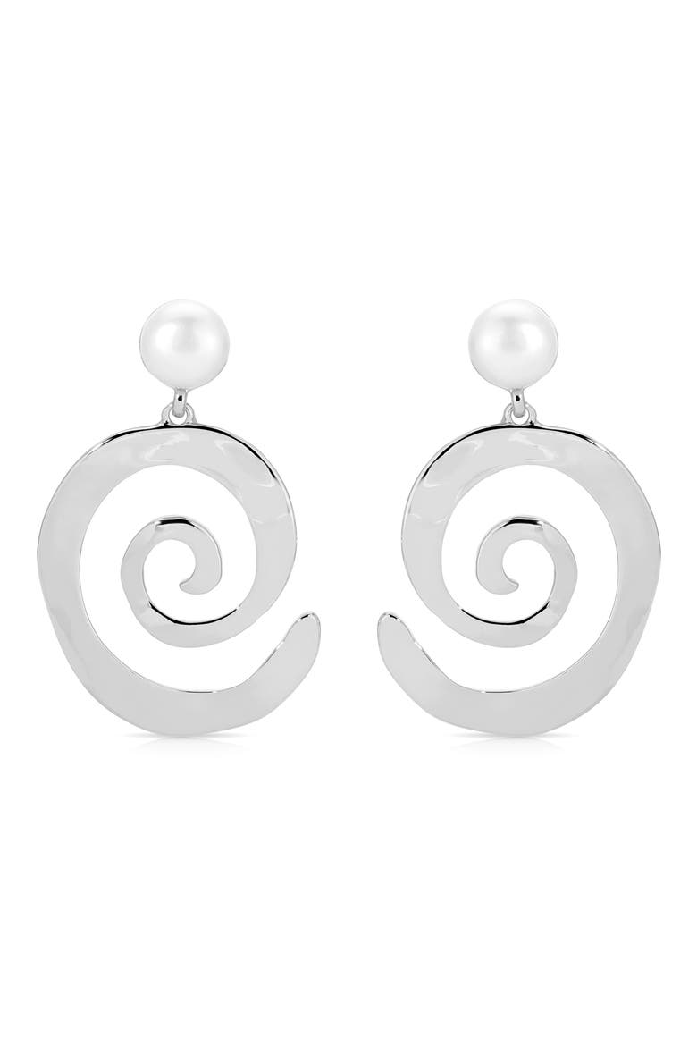 Aura Swirl Freshwater Pearl Drop Earrings, Main, color, SILVER