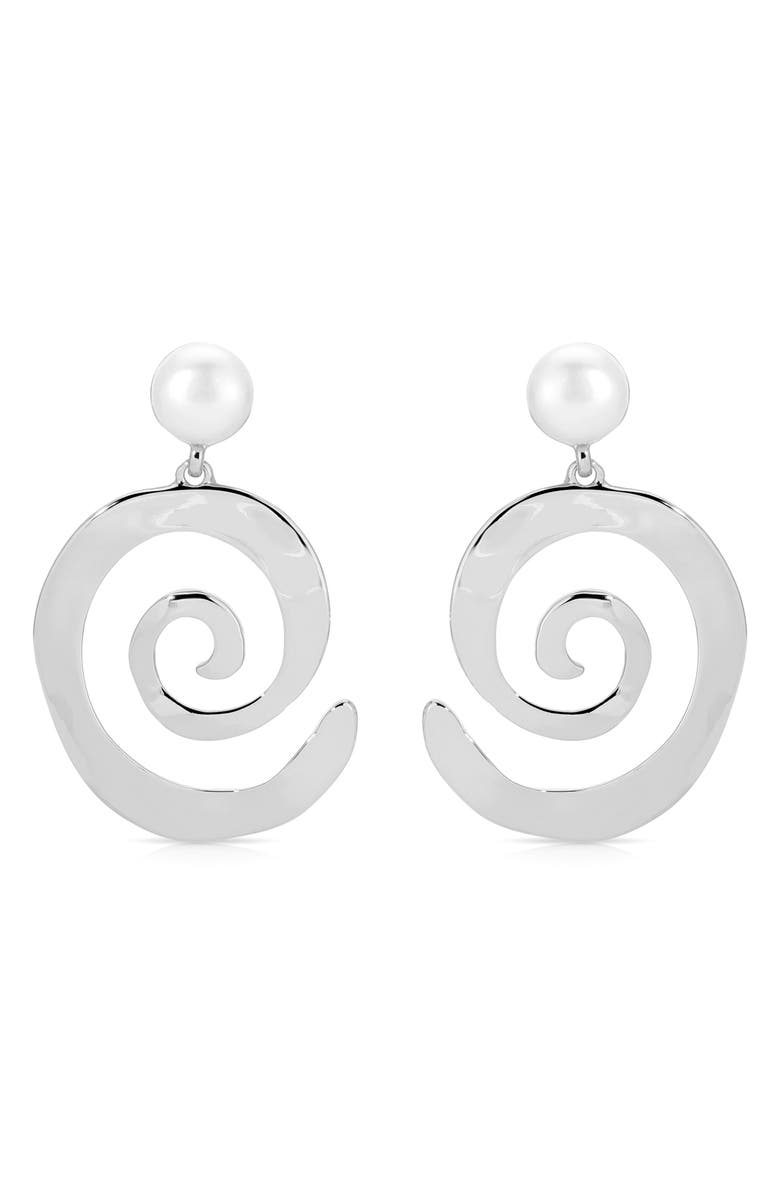 Ettika Aura Swirl Freshwater Pearl Drop Earrings, Main, color, Silver