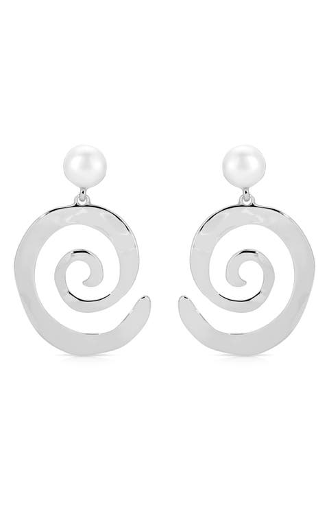 Aura Swirl Freshwater Pearl Drop Earrings