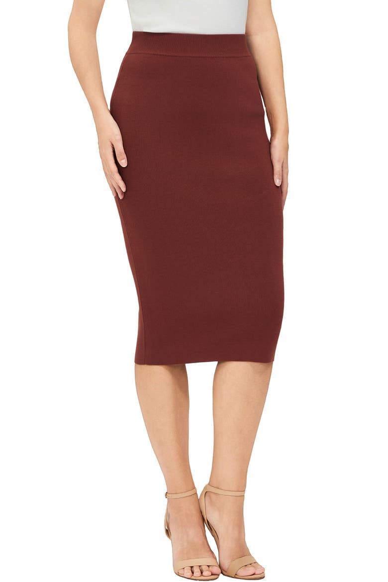 Women's Knit Pencil Skirt, Main, color, Copper Red