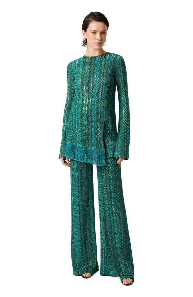 Missoni Zig Zag Sweater With Sequins And Asymmetrical Hem With Fringes, Main, color, 