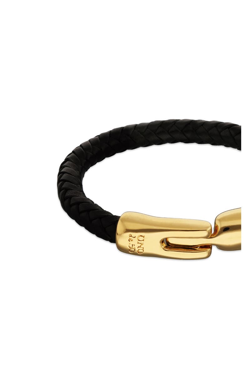 Braided Leather Bracelet with Gold Plated Clasp, Alternate, color, Gold