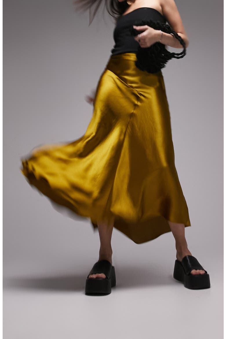 Fishtail Paneled Satin Midi Slip Skirt, Main, color, YELLOW