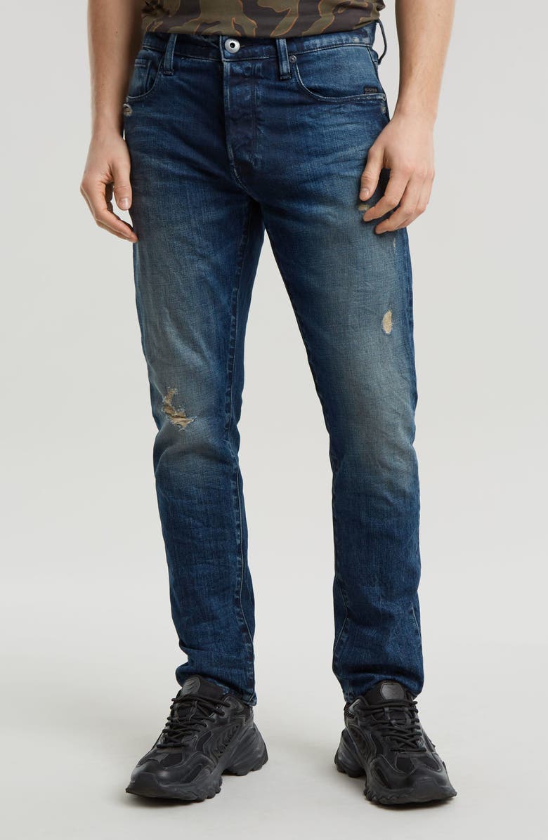 G-STAR Ripped Slim Fit Straight Leg Jeans, Main, color, 