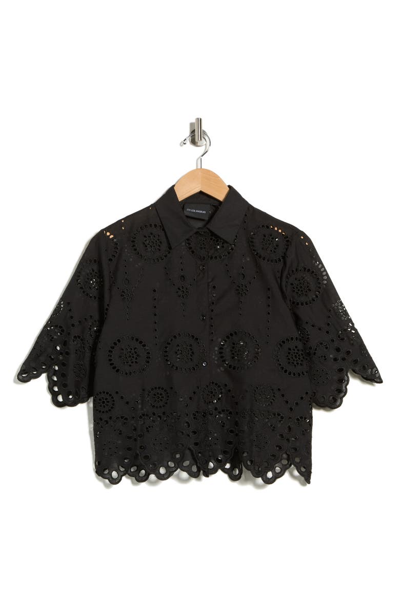 Forgotten Grace Eyelet Button Front Top, Main, color, Black
