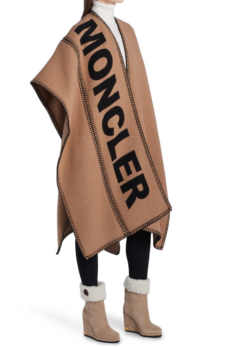 Moncler Mantella Logo Wool Blend Cape, Alternate, color, 