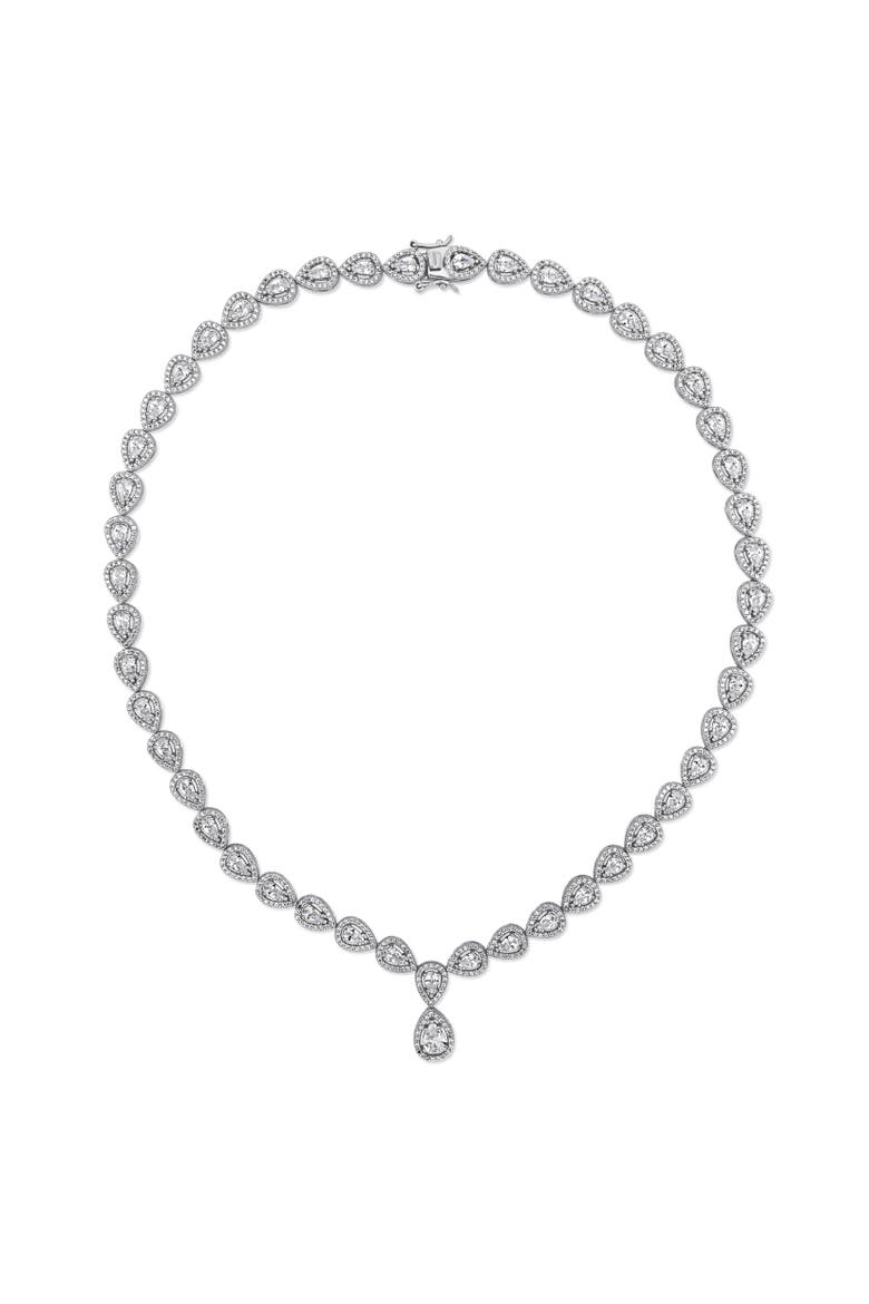 Cubic Zirconia Teardrop Necklace, Alternate, color, Sterling Silver