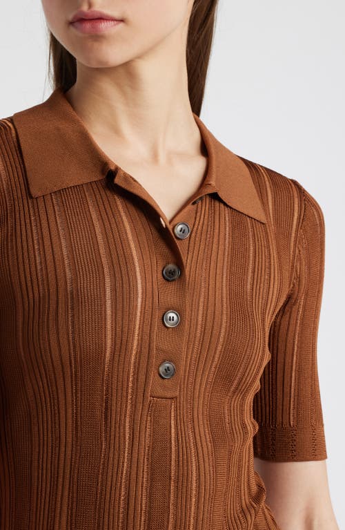 Shop Frame Laddered Ribbed Short Sleeve Henley In Light Camel