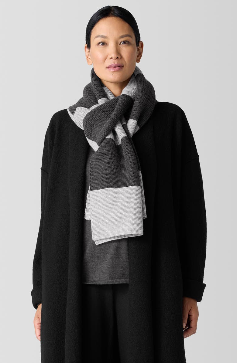 Eileen Fisher Striped Organic Cotton & Recycled Cashmere Scarf, Alternate, color, Moon