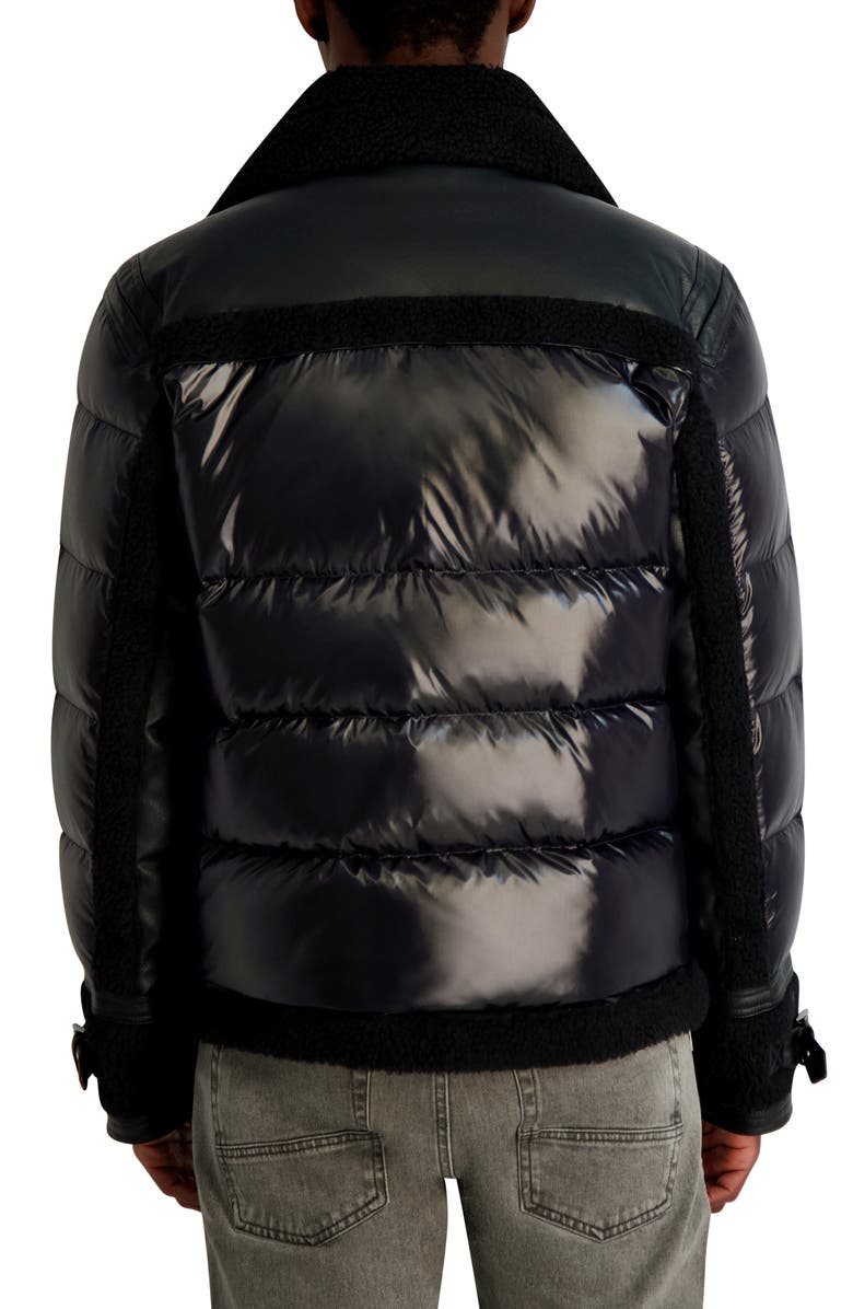KARL LAGERFELD Mixed Media Bomber With Faux Fur Trim, Alternate, color, Black