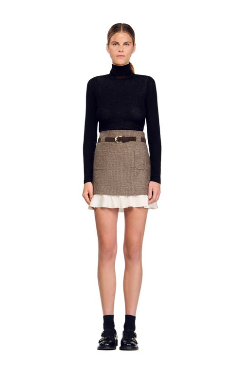 Sandro Womens Brown Checked High-rise Stretch Wool-blend Mini Skirt In Brown