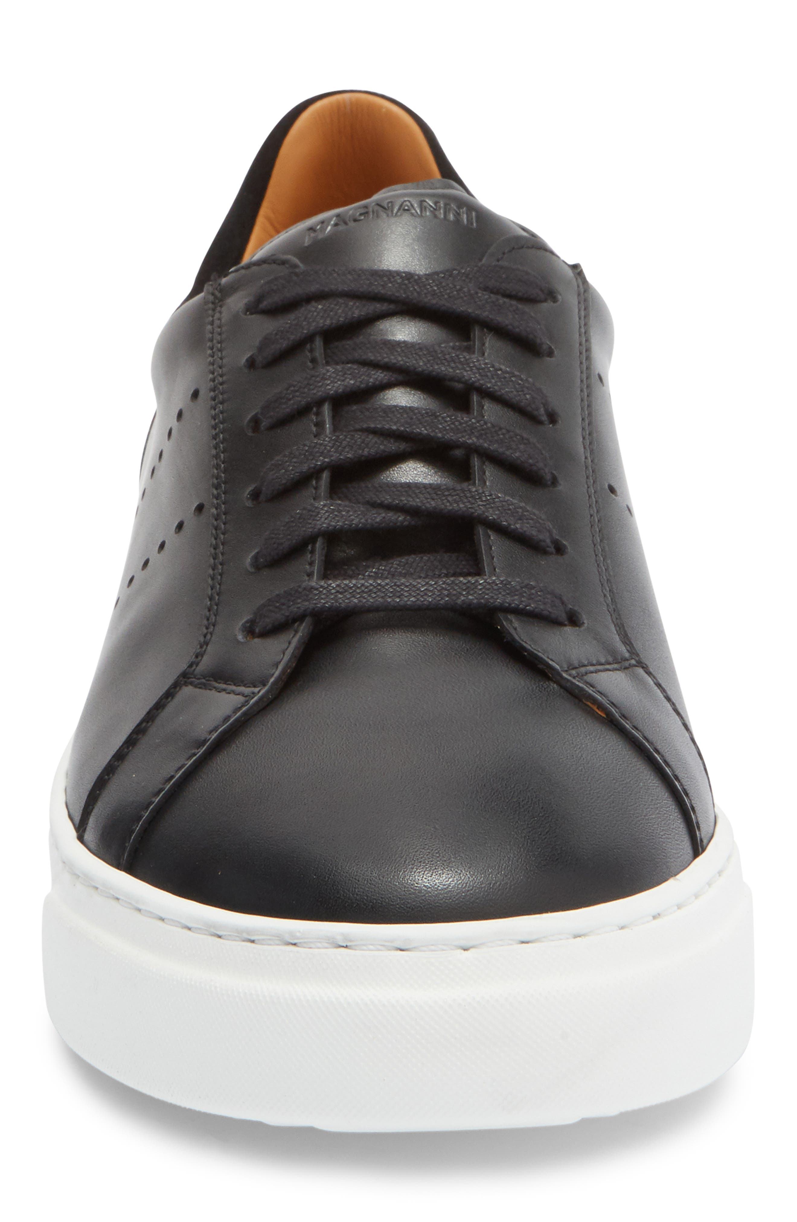 Magnanni Muro Leather Sneaker, Alternate, color, Black / Black Suede