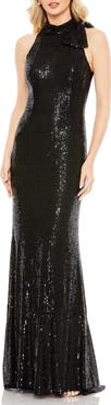 Mac Duggal Women's Sequined Soft Tie Halter Neck Column Gown