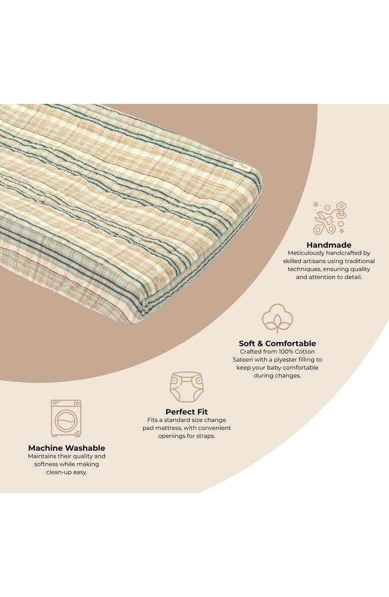 CRANE BABY Plaid Quilted Cotton Changing Pad Cover, Alternate, color, Beige