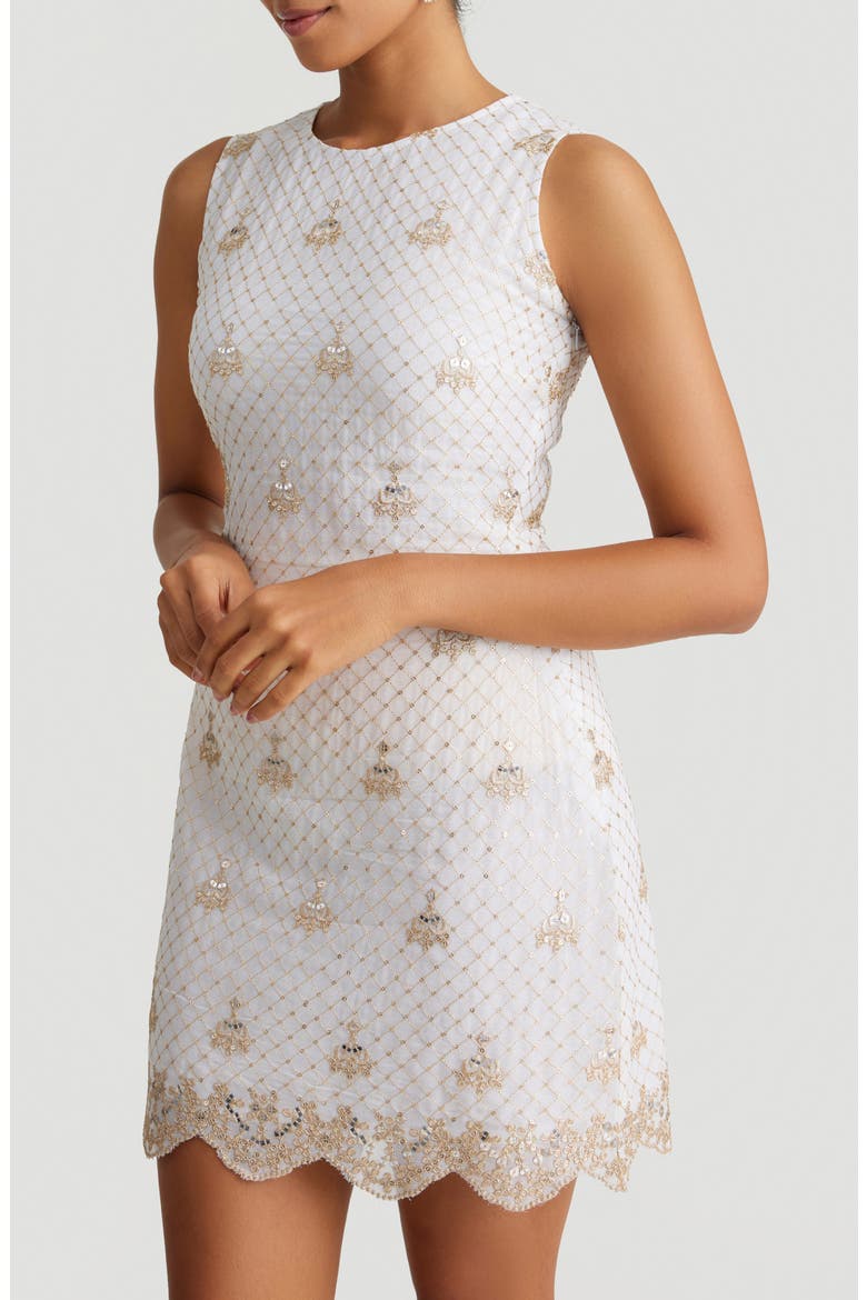 Celine Sequin Embroidered Sleeveless Minidress, Alternate, color, WHITE