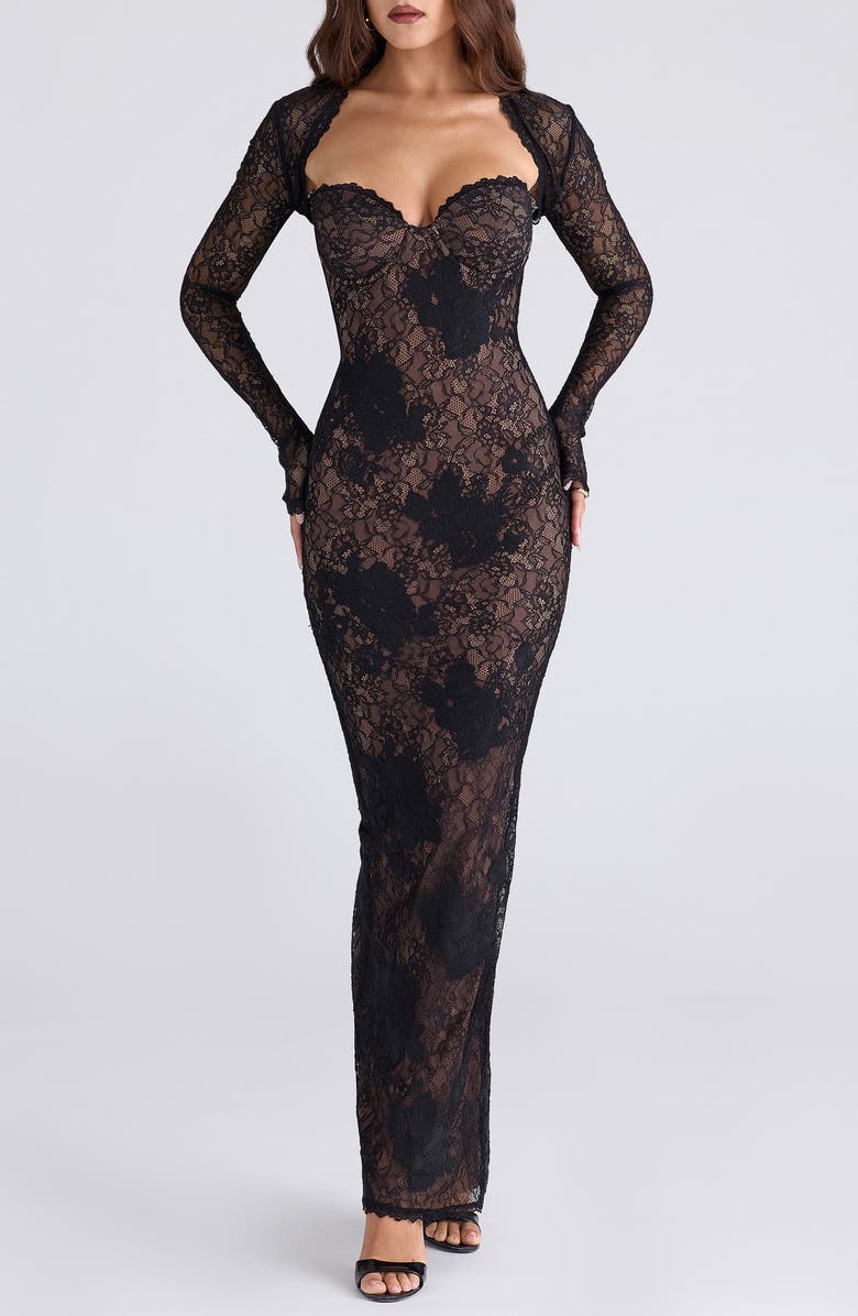 HOUSE OF CB Lucienne Strapless Stretch Lace Gown with Bolero, Main, color, 