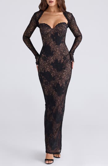 HOUSE OF CB Lucienne Strapless Stretch Lace Gown with Bolero