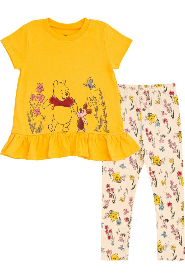 Winnie the Pooh 2-Piece T-Shirt and Leggings Set, Main, color, Yellow Pooh Piglet