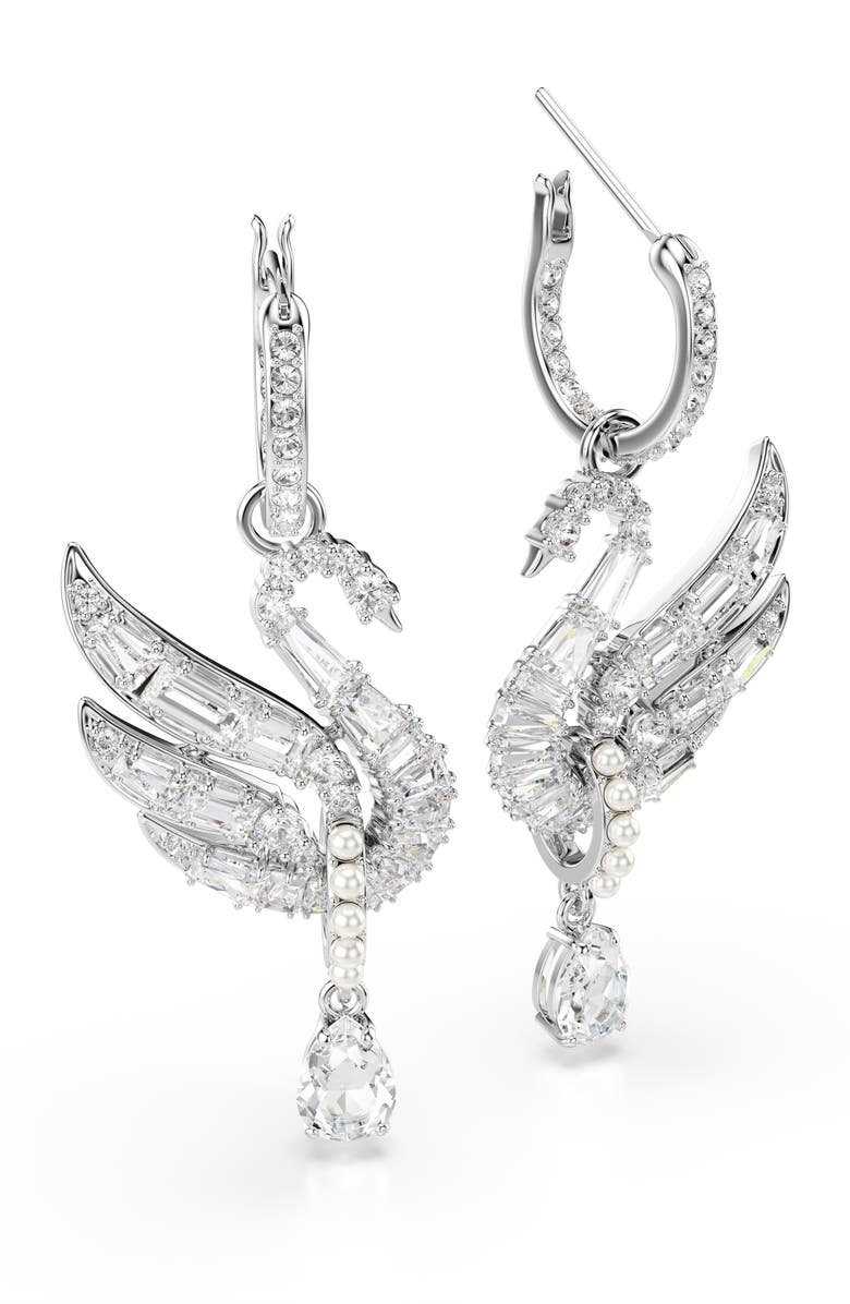 Swarovski Swan Crystal & Faux Pearl Drop Earrings, Alternate, color, White/ Silver