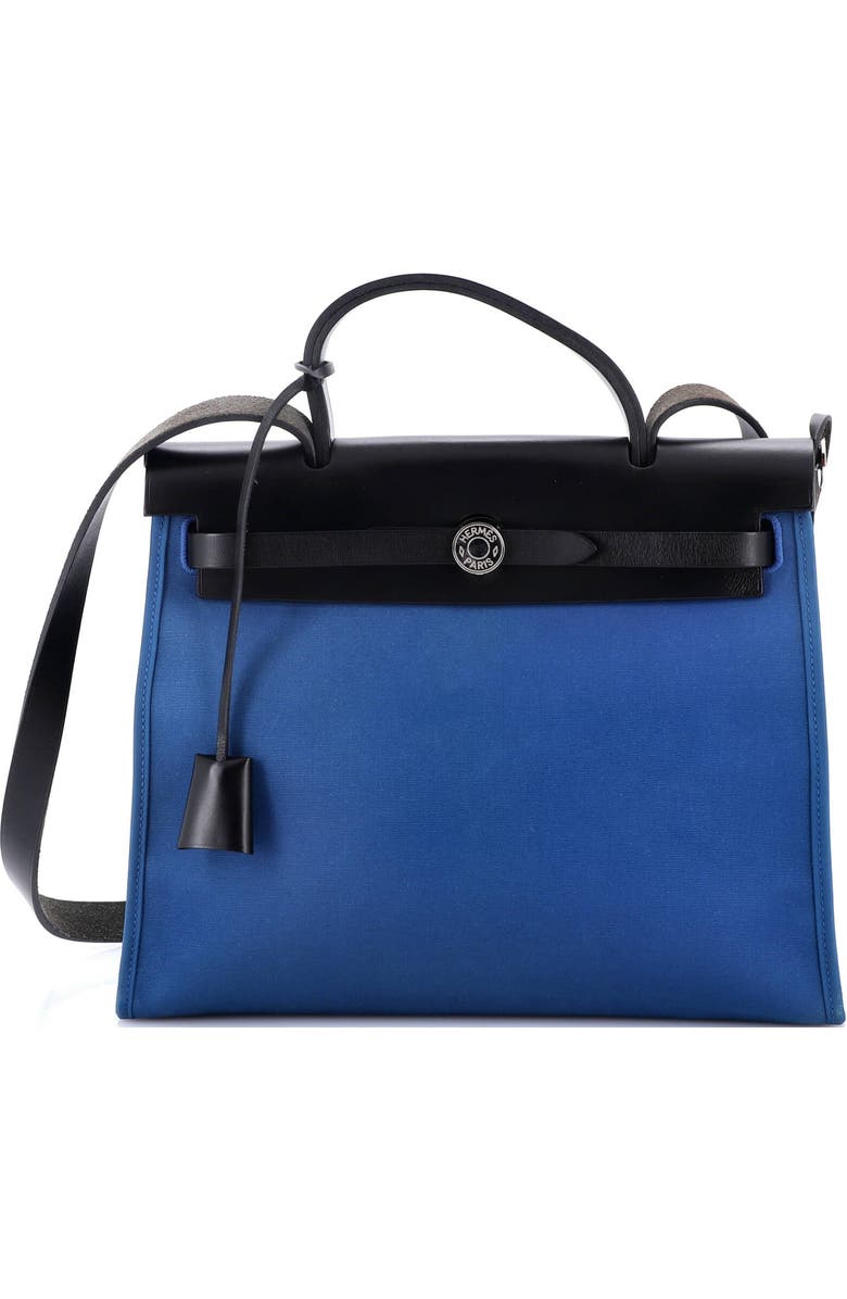 Pre-Owned Hermes Herbag Zip Leather and Toile 31, Main, color, Bleu De Galice