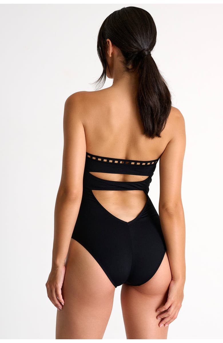 SHAN Strapless One-Piece Swimsuit With Mosaic Cutouts, Alternate, color, Black
