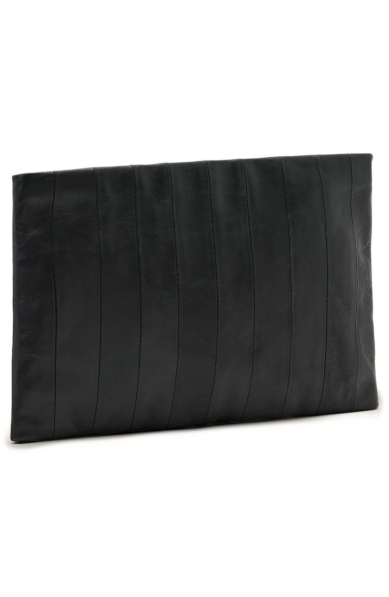 AllSaints Bettina Paneled Leather Clutch, Alternate, color, Black