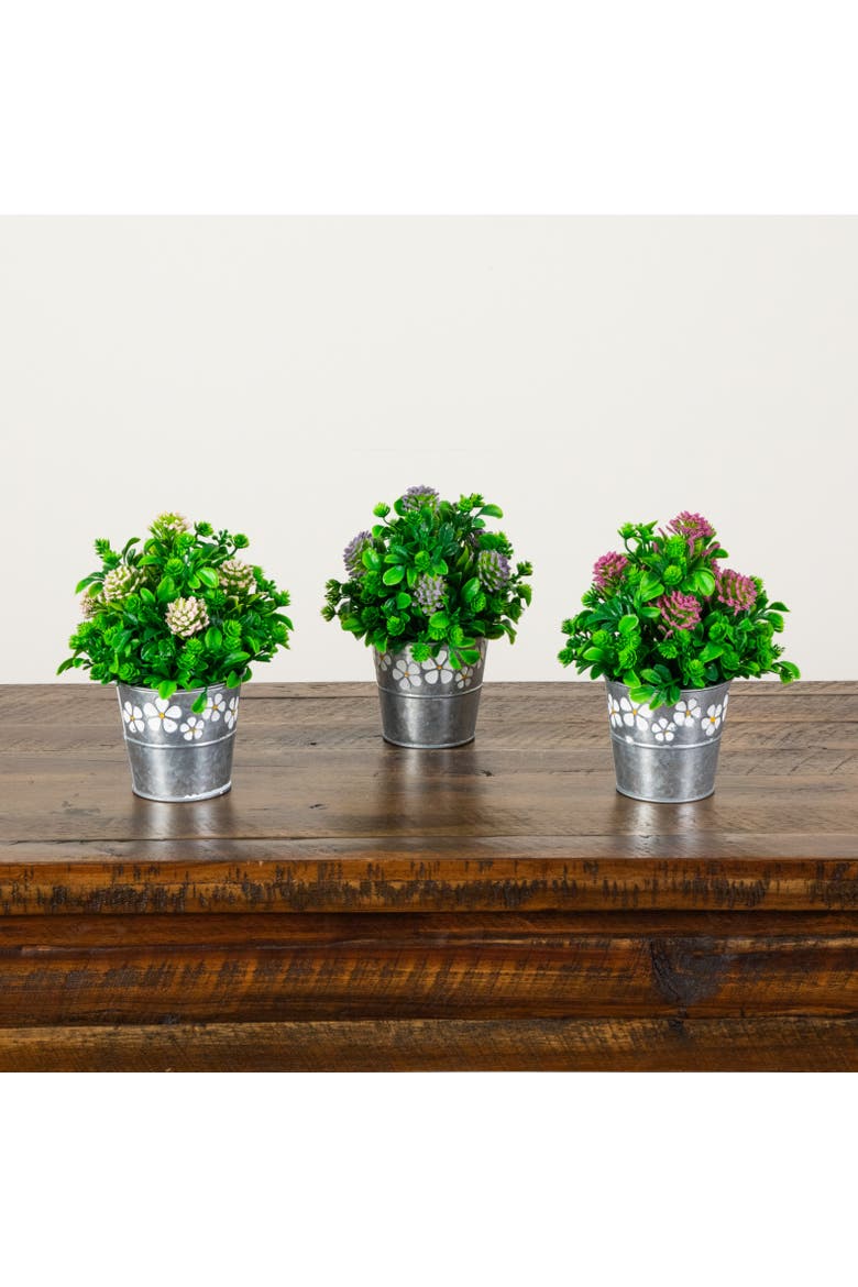 8-in Artificial Mixed Flowering Plant in Decorative Daisy Tin Planter - Set of 3, Alternate, color, Assortment 2