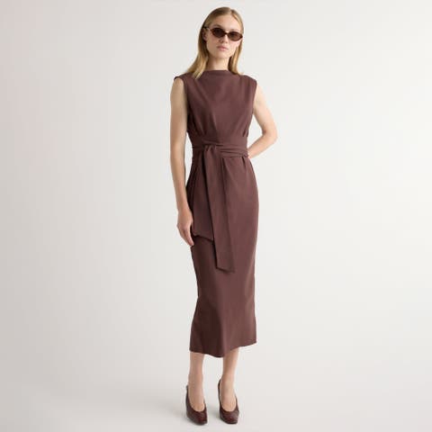 Edina Tie-Front Slit-Neck Dress