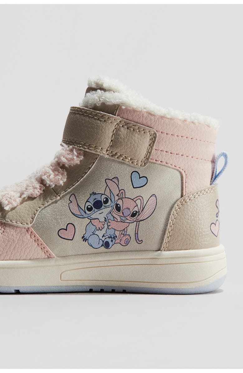 H&M Warm-lined Hi-top Trainers, Alternate, color, Beige/Lilo & Stitch