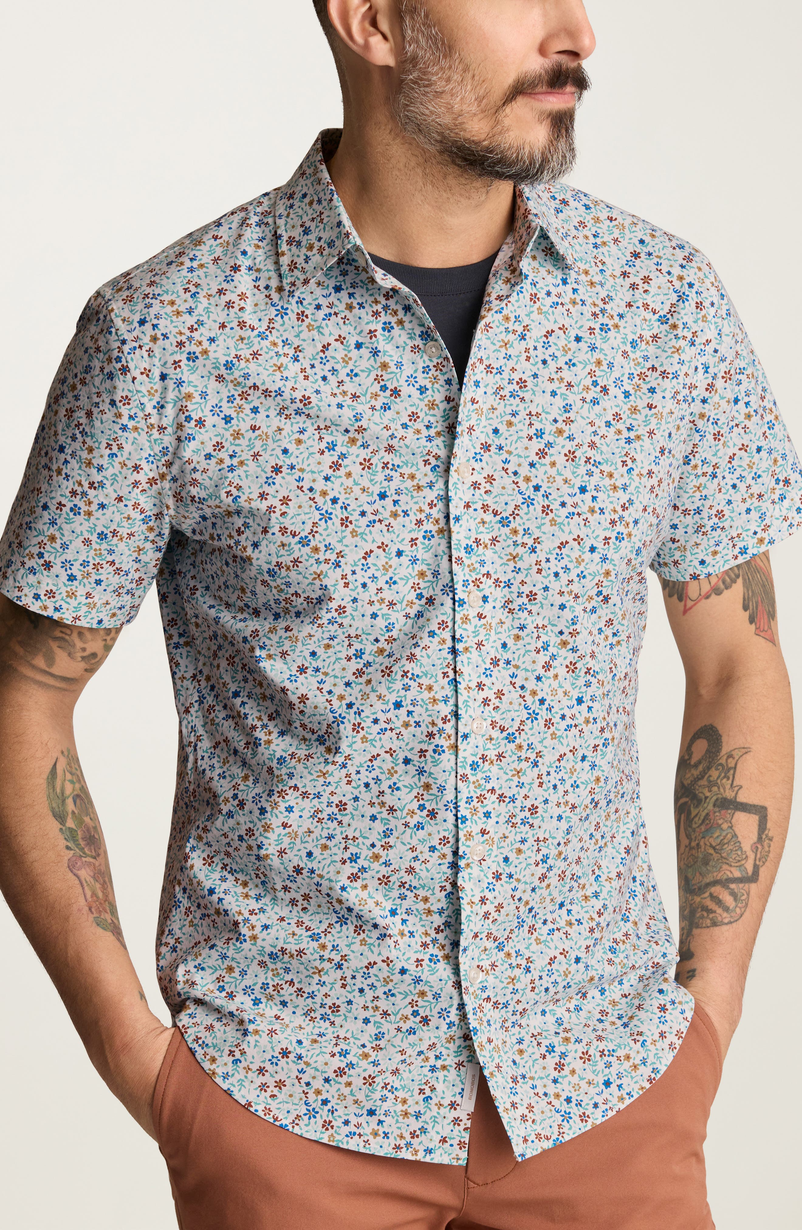 Riviera Floral Short Sleeved Stretch Cotton Shirt
