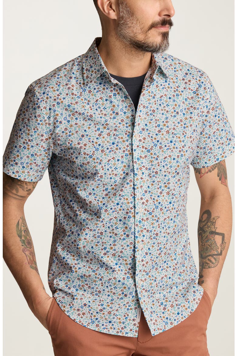 Riviera Floral Short Sleeved Stretch Cotton Shirt, Main, color, WHITE PRESCOTT FLORAL