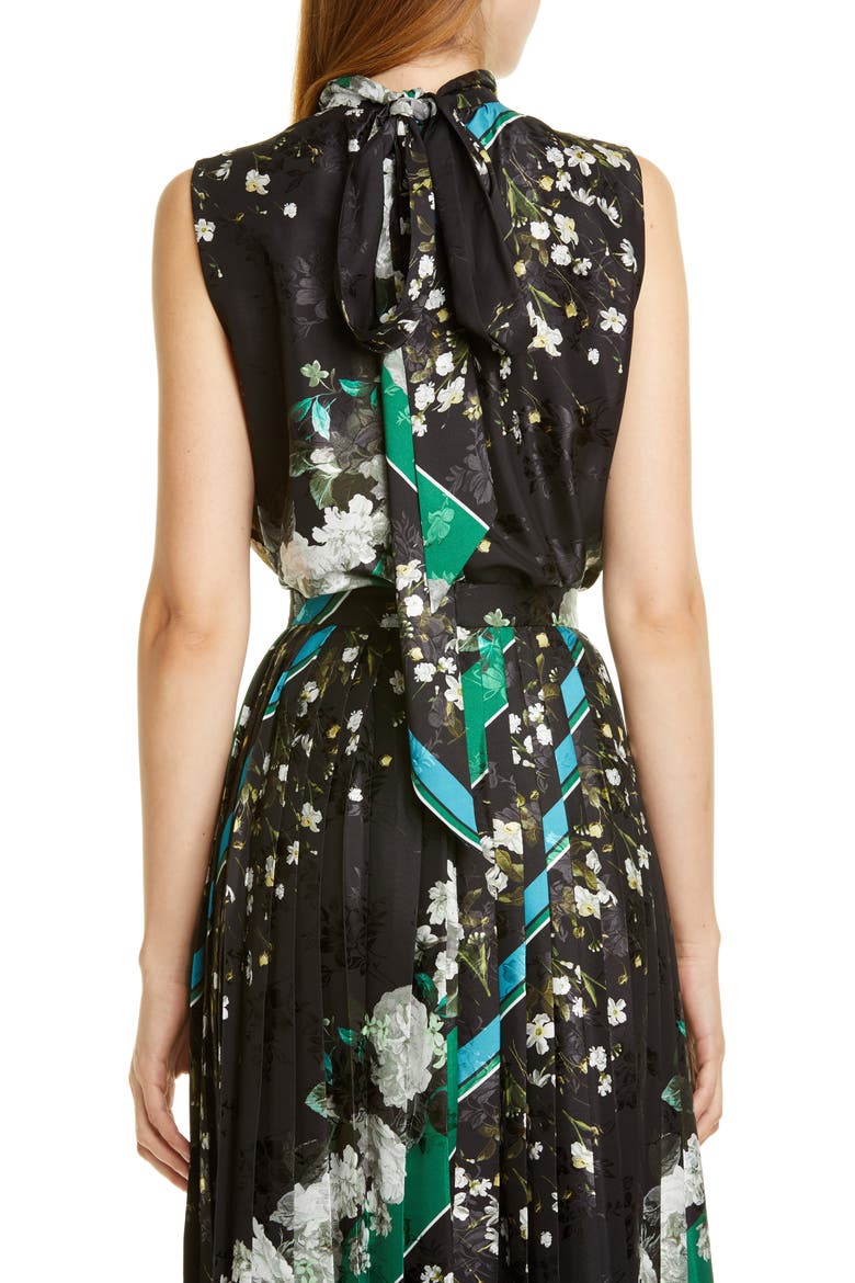 Floral Stripe Tie Neck Top, Alternate, color, BLACK / WHITE