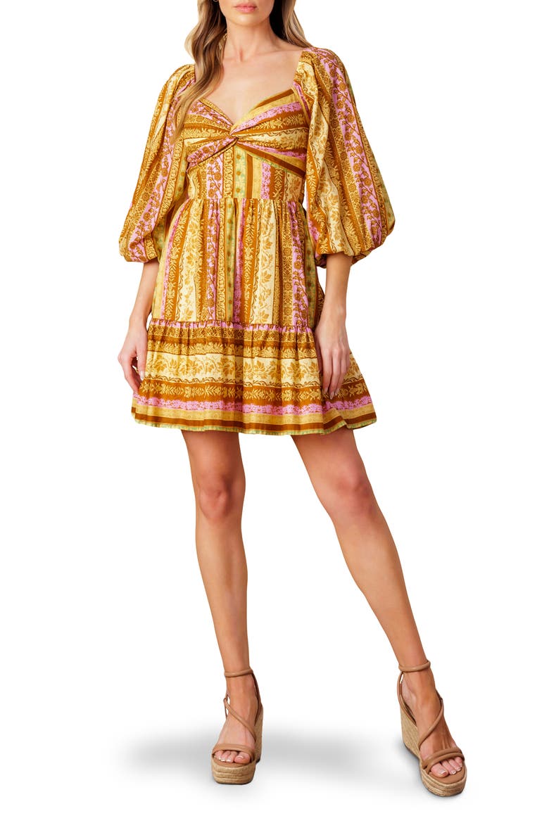 Puff Sleeve Print Minidress, Main, color, BROWN LAVENDER